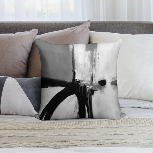 Black White Grey Abstract Soft Easy Maintenance Throw Pillow