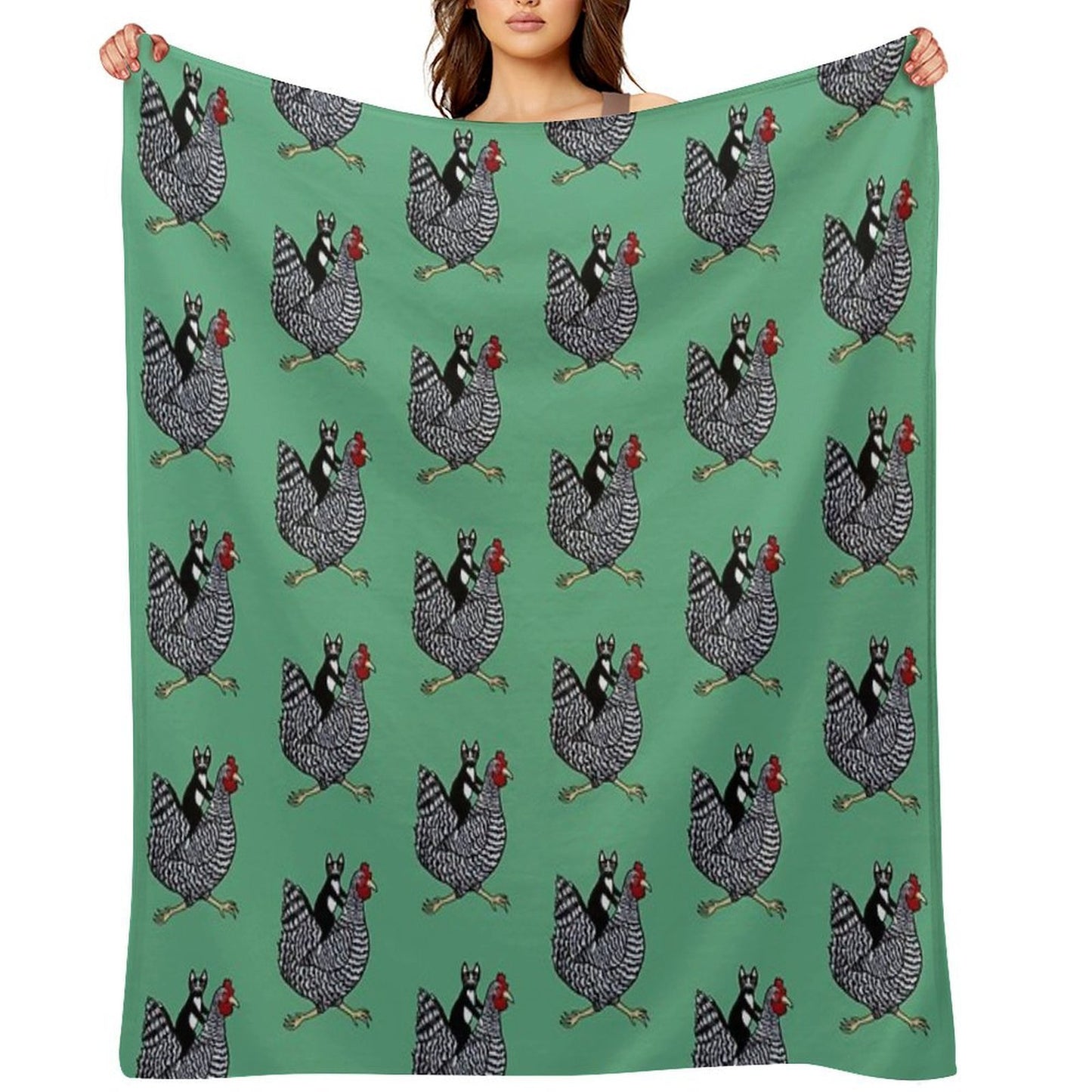 Cat Riding A Chicken Throw Blanket
