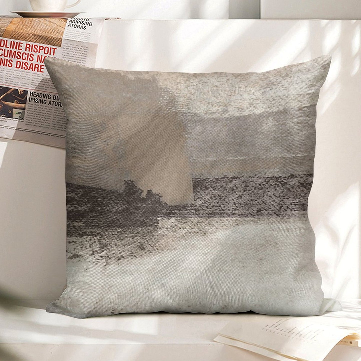 Taupe And Charcoal Grey Horizontal Modern Abstract Painting Linen Throw Pillow Cover