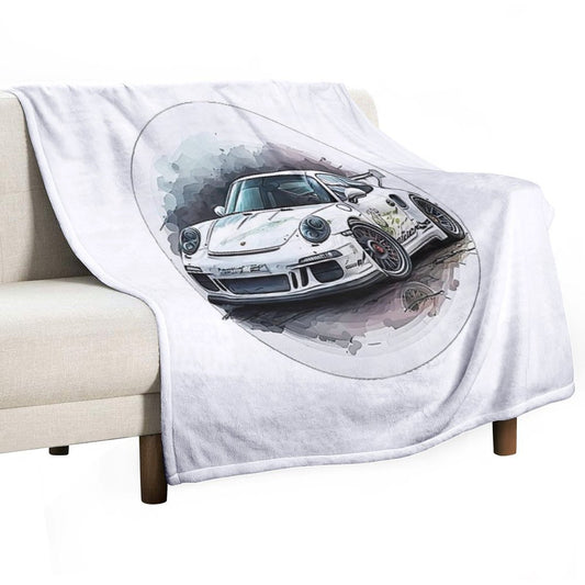 Porsche on Wheels of Fire Throw Blanket