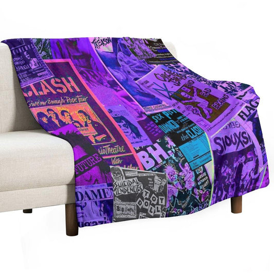 Punk Rock Bands Flyers Collage Vaporwave Aesthetic Punk Colors Throw Blanket