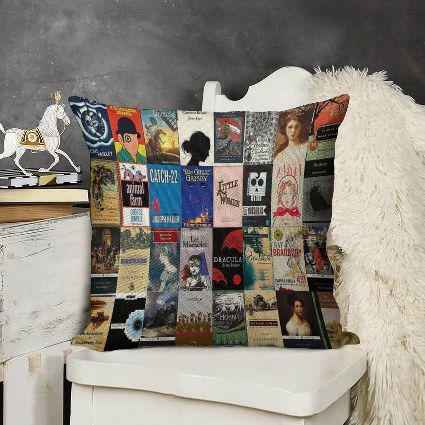 Classic Literature Book Covers Linen Throw Pillow Cover