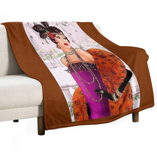 FLAPPER in PURPLE Vintage 1925 Art Deco Print Throw Blanket