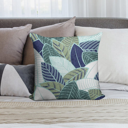 Leaf Wall  Navy Blue Pine And Sage Green Leaves Mint Lines Soft Gift Ready Throw Pillow