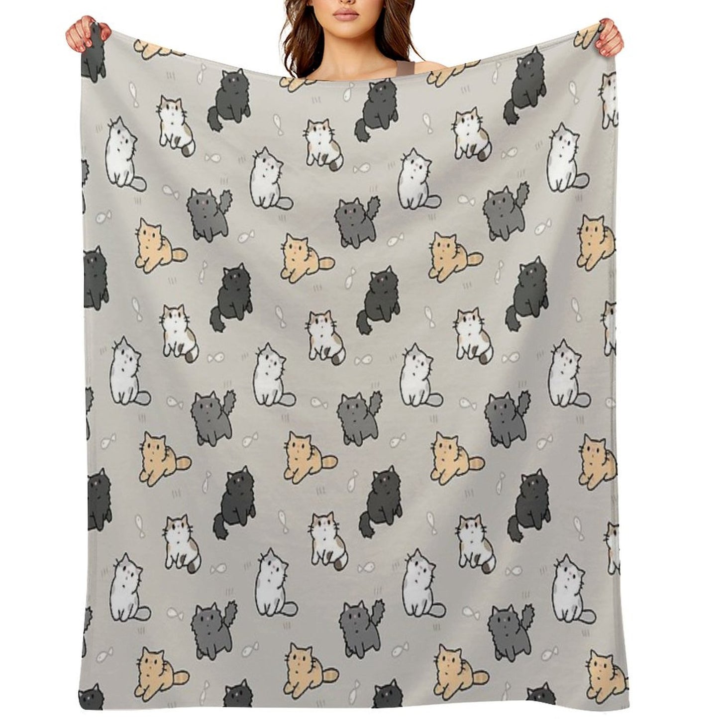 Kittens And Fish Pattern Throw Blanket