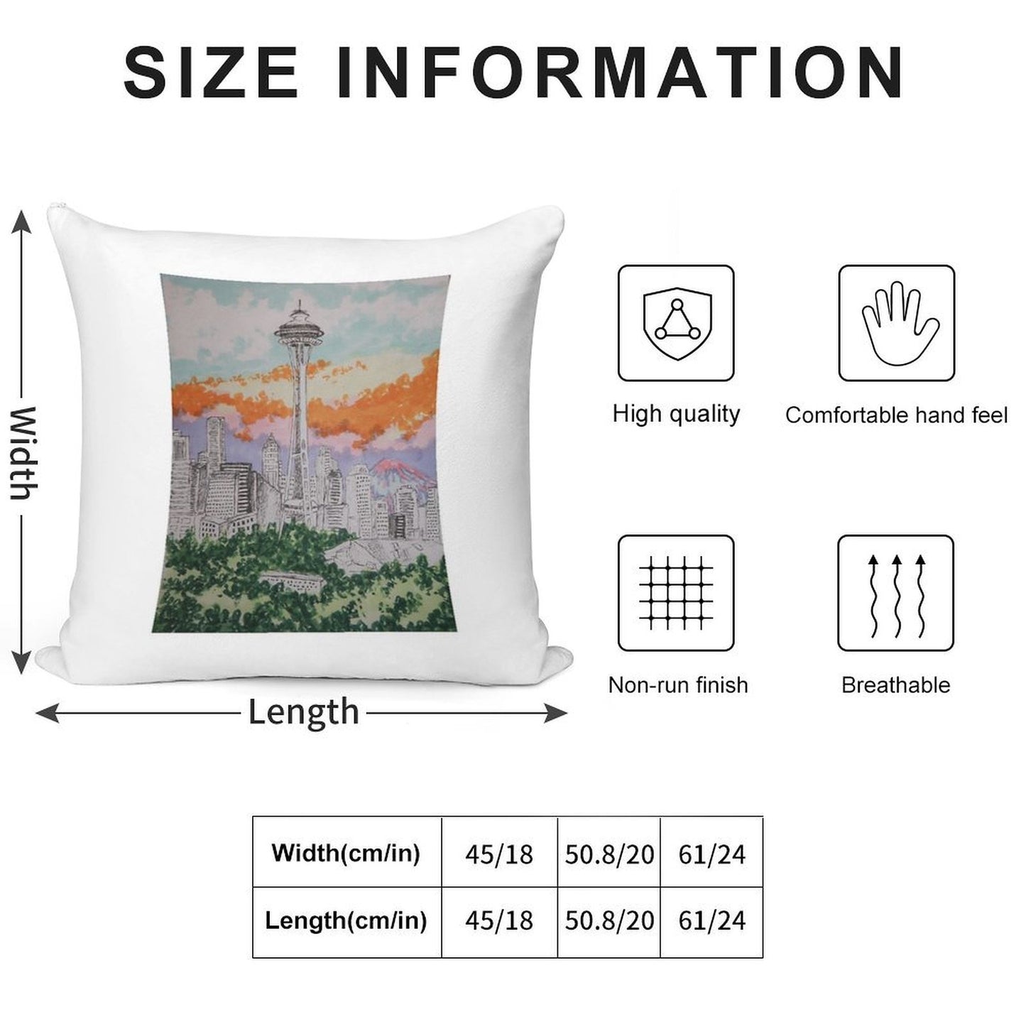 Seattle Soft Hidden Zipper Throw Pillow