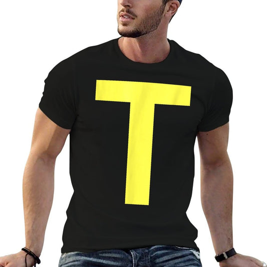 Letter T in Yellow on Green Costume Halloween Party Comfortable T-Shirt