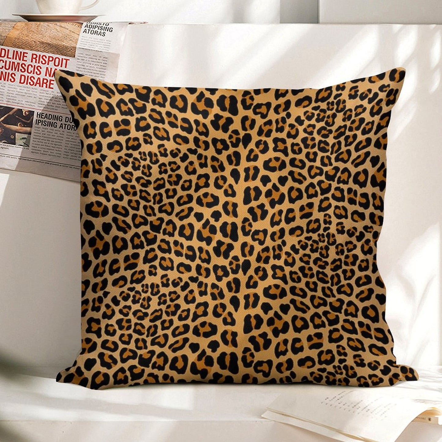 Trendy Leopard Print Aesthetic – Wild Animal Pattern Design Linen Throw Pillow Cover