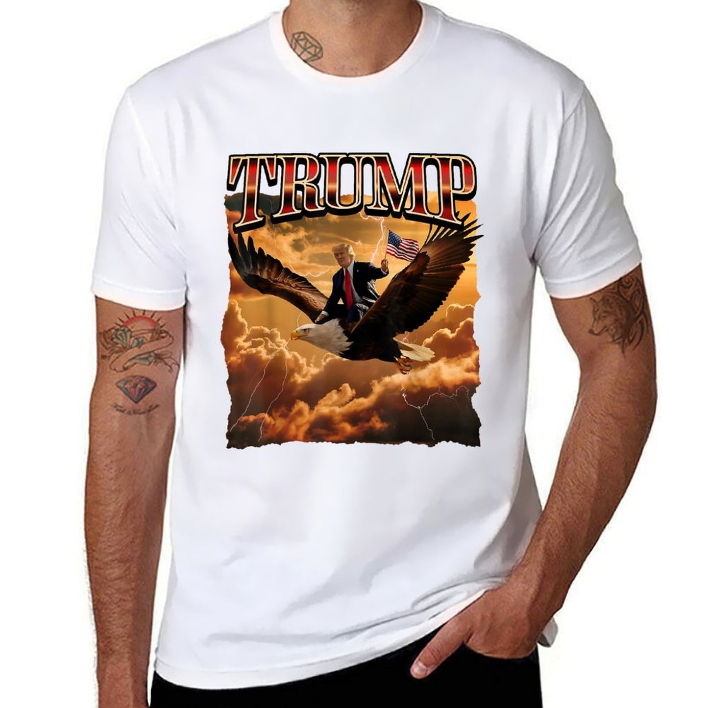 Trump 2024 Eagle Ride Retro Band Art Heathered Texture T-Shirt