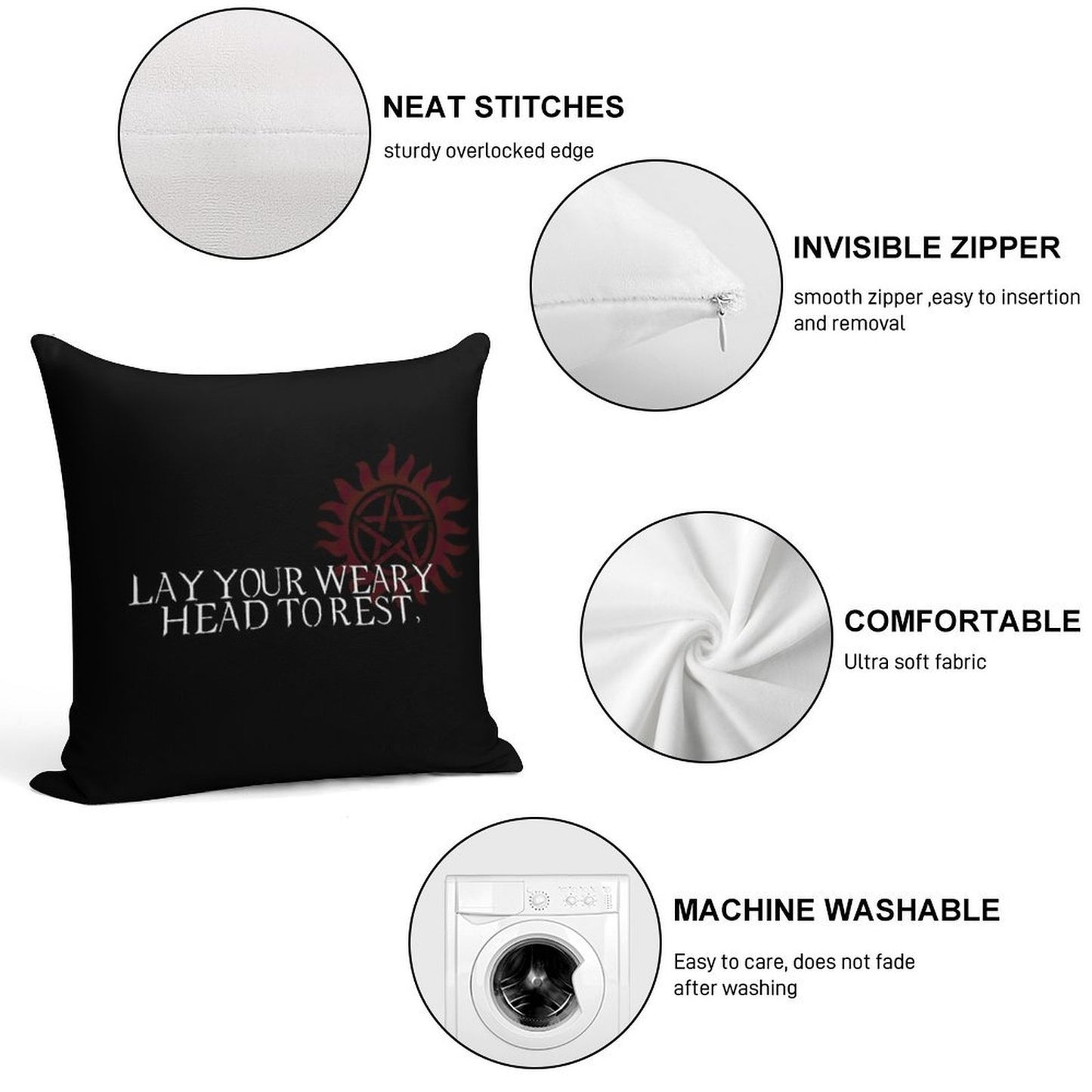 Lay Your Weary Head to Rest Soft Hidden Zipper Throw Pillow