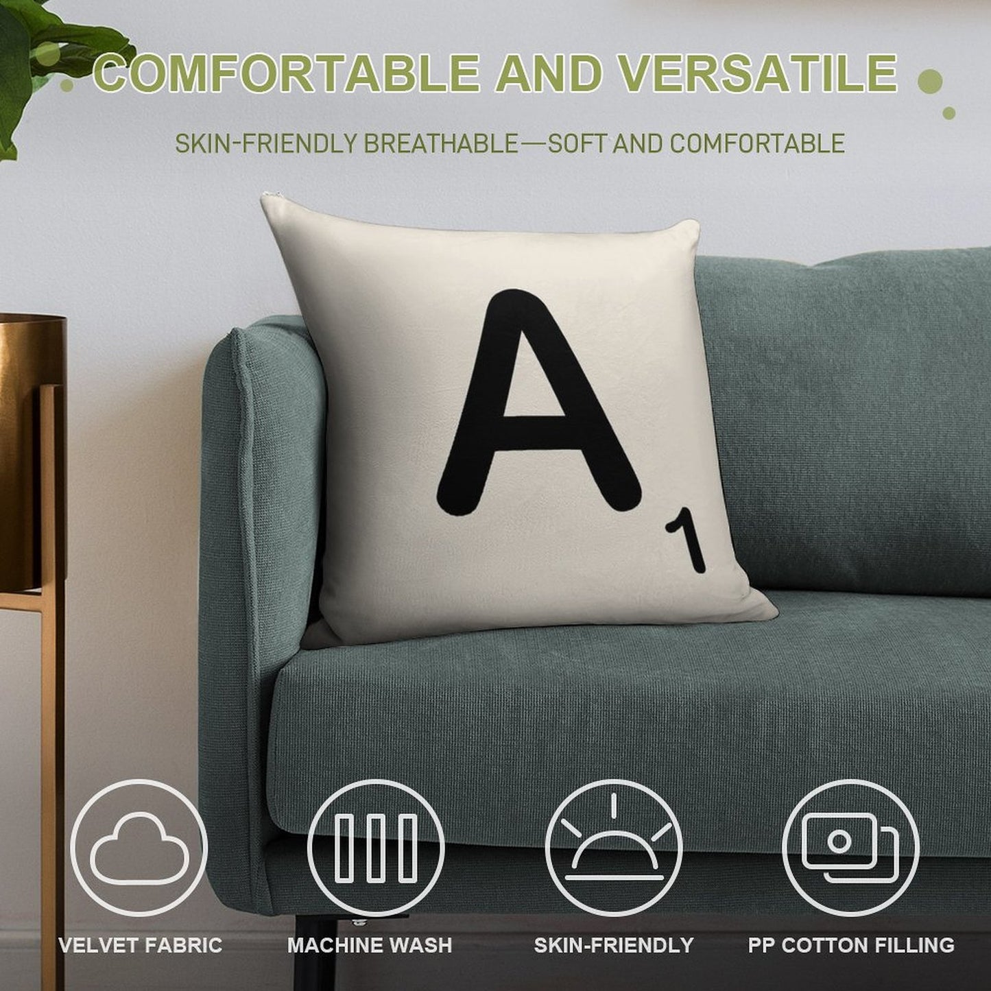 Scrabble Tile A Soft Shrink-Resistant Throw Pillow