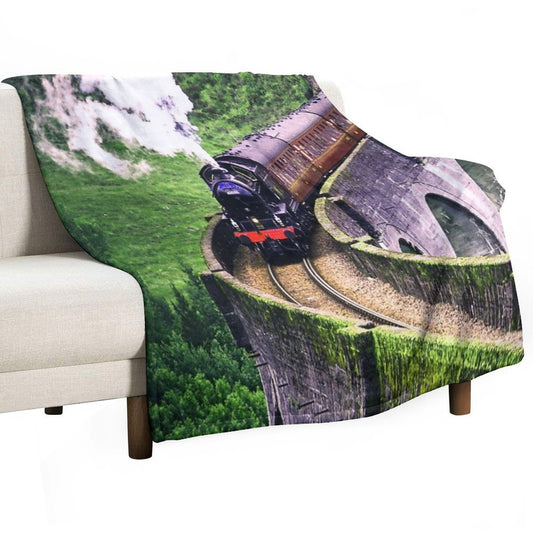 Locomotive Train on Bridge Throw Blanket
