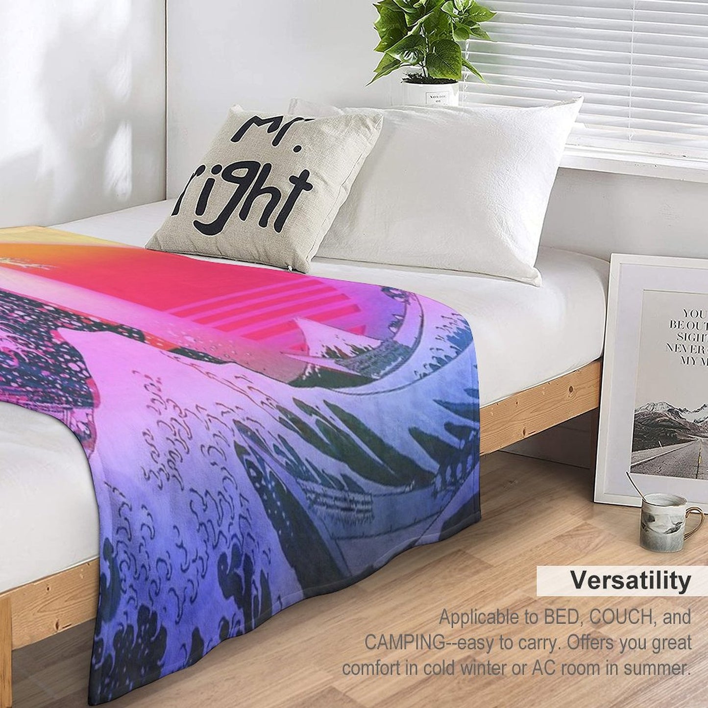 Great Wave Off Kanagawa Vaporwave Retro Aesthetic Throw Blanket
