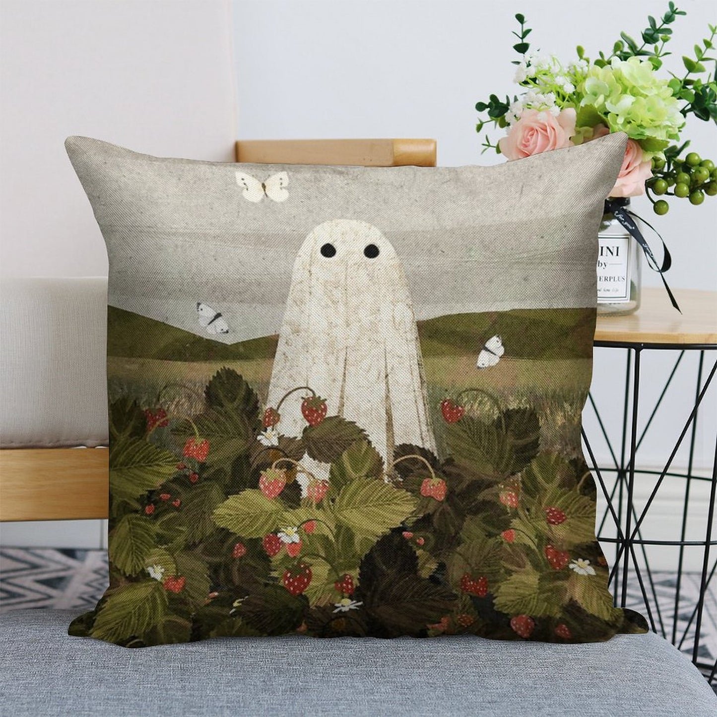 Strawberry Fields Linen Throw Pillow Cover