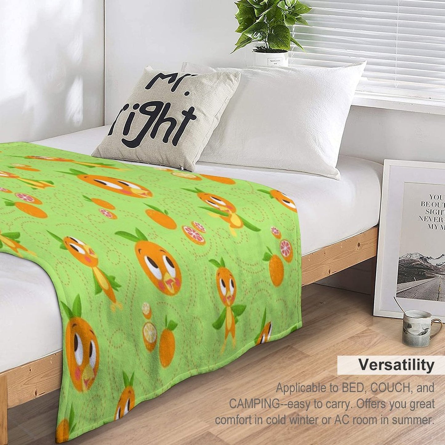 Hello Sunshine! - Orange Bird (green Background) Throw Blanket