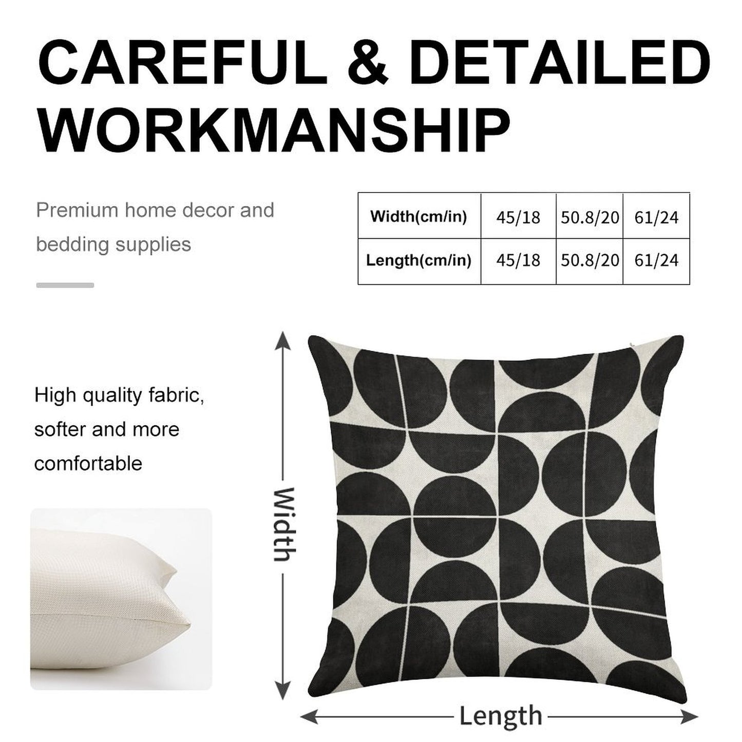 Mid-Century Modern Pattern No.3 - Black And White Concrete Linen Throw Pillow Cover