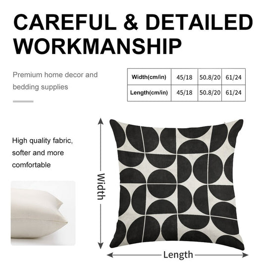 Mid-Century Modern Pattern No.3 - Black And White Concrete Linen Throw Pillow Cover