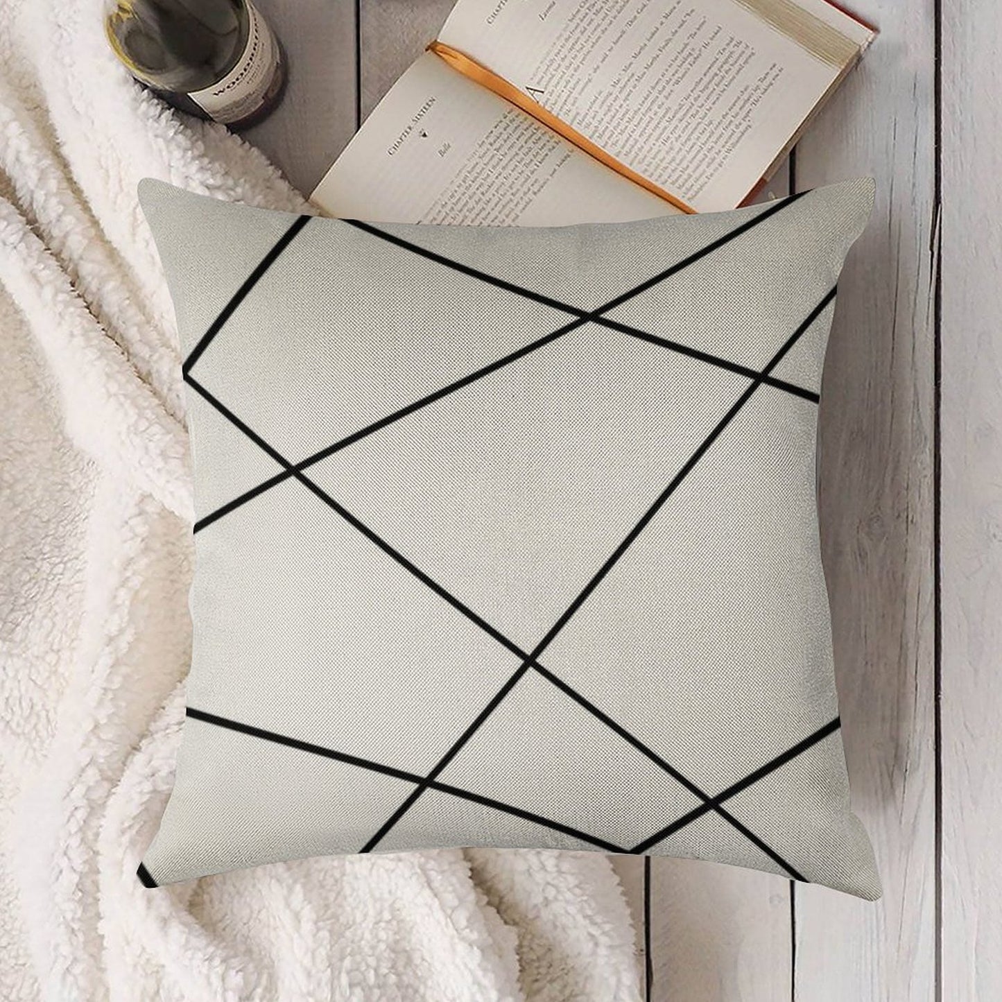 Geometric Abstract - White And Black. Linen Throw Pillow Cover