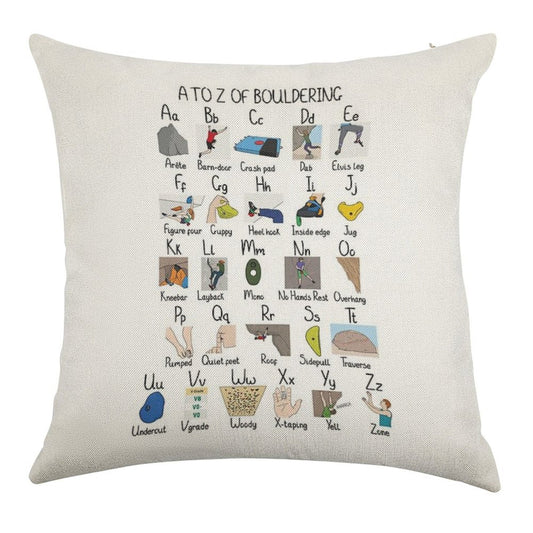 A to Z of Bouldering Linen Throw Pillow Cover