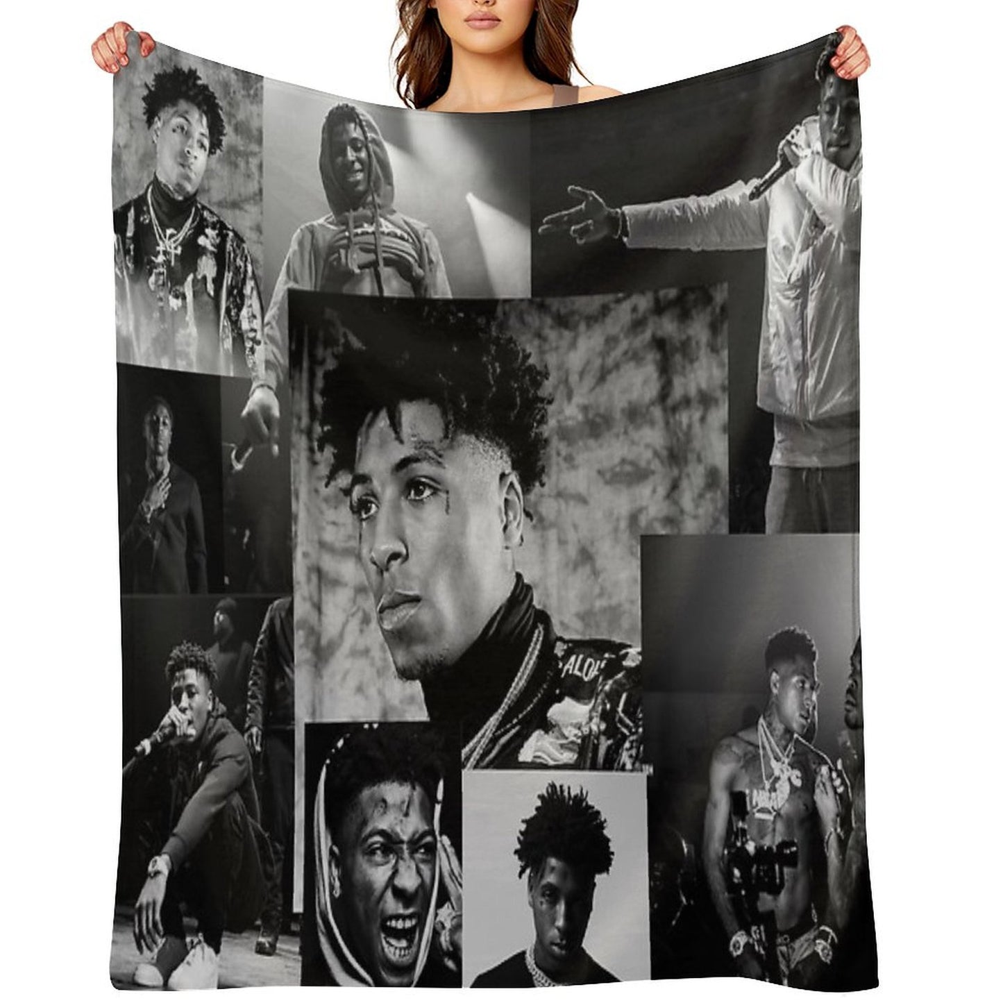 Youngboy B&W Never Broke Again Collage Throw Blanket
