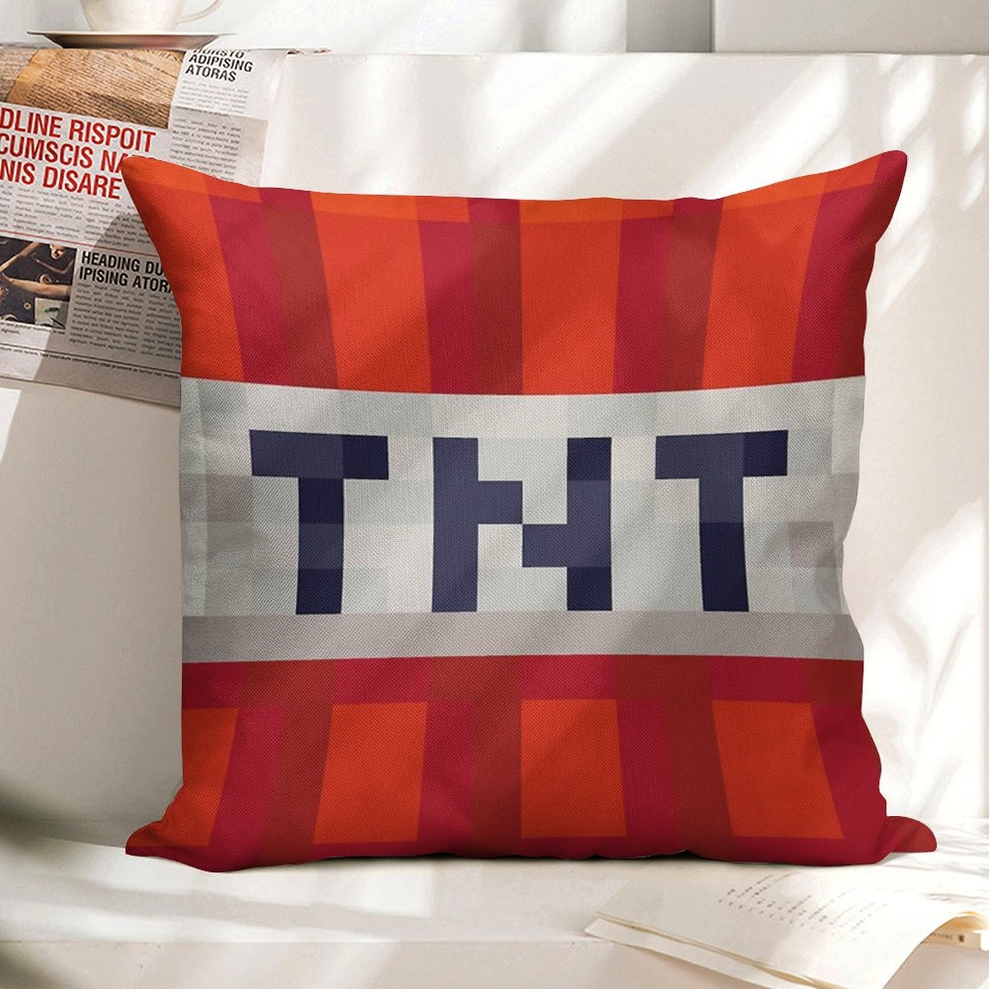 Minecraft TNT Block Linen Throw Pillow Cover