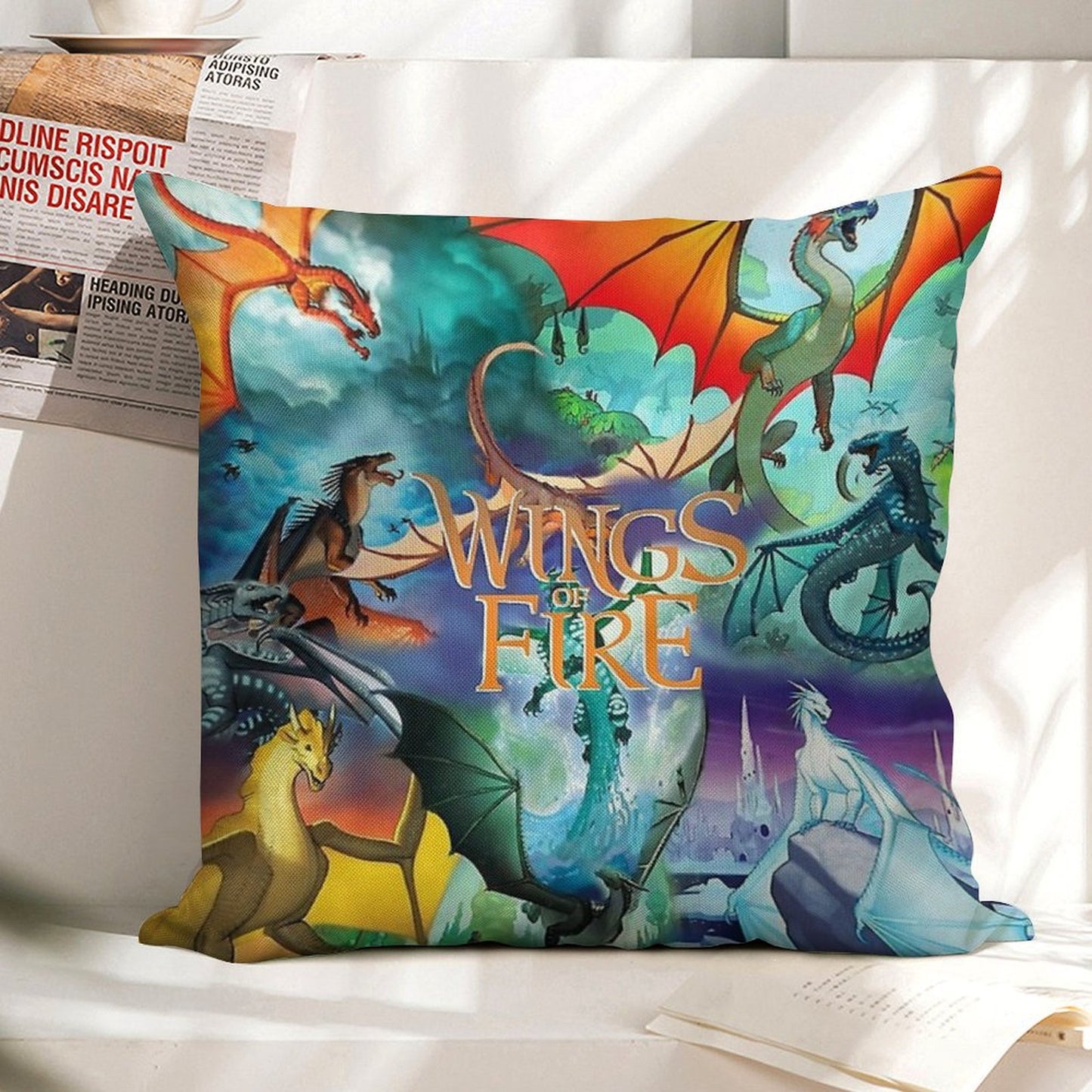 Wings of Fire All Dragon Series Linen Throw Pillow Cover