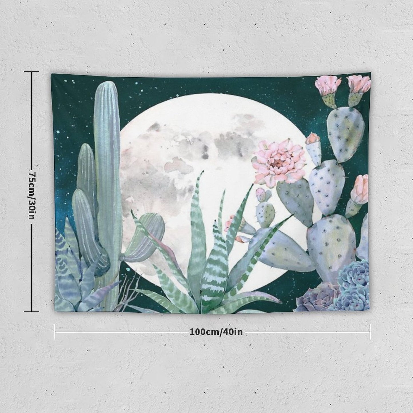 Cactus Nights Pretty Pink And Blue Desert Stars Cacti Illustration Tapestry