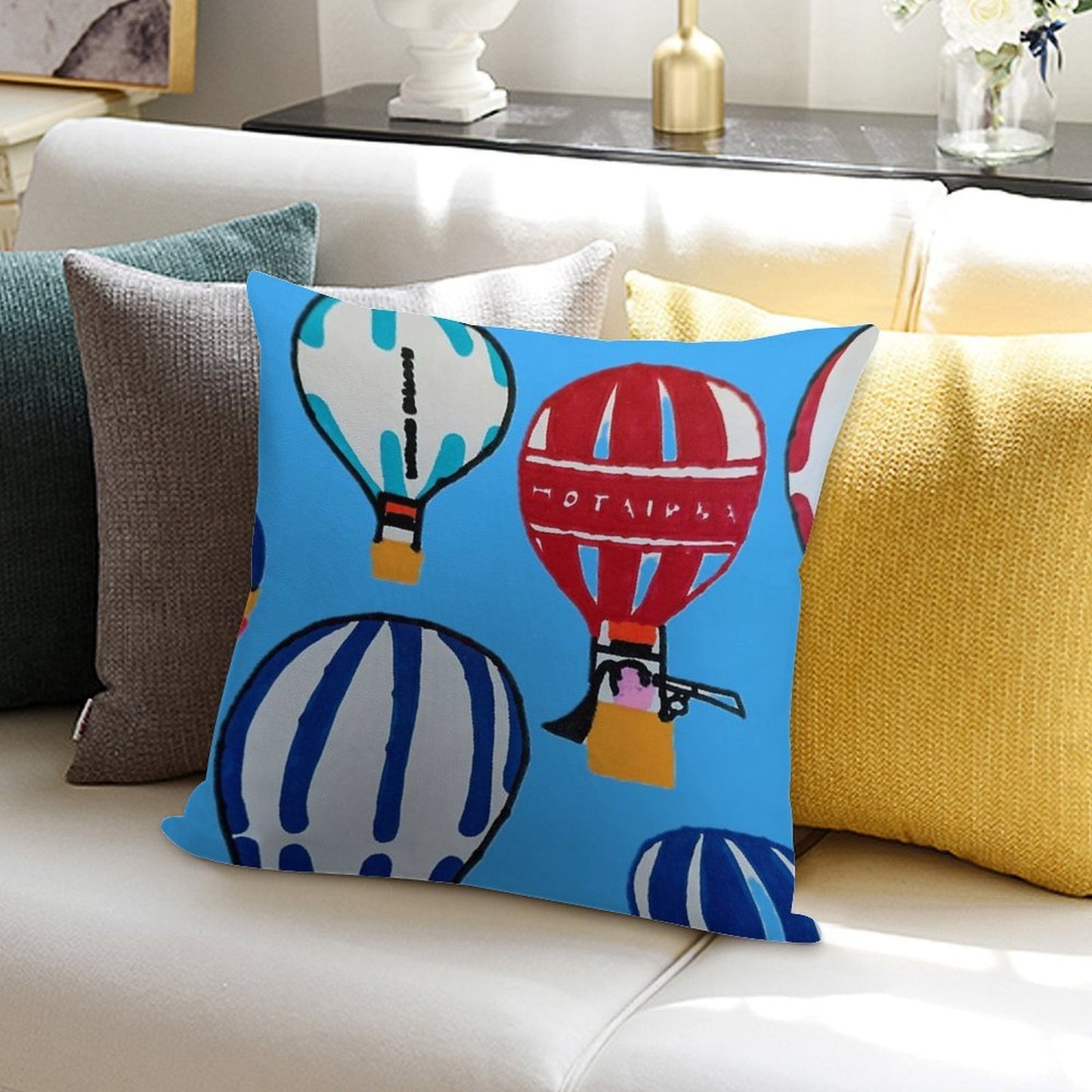 Hot Air Balloons - Blue Soft Ultra-Soft Texture Throw Pillow