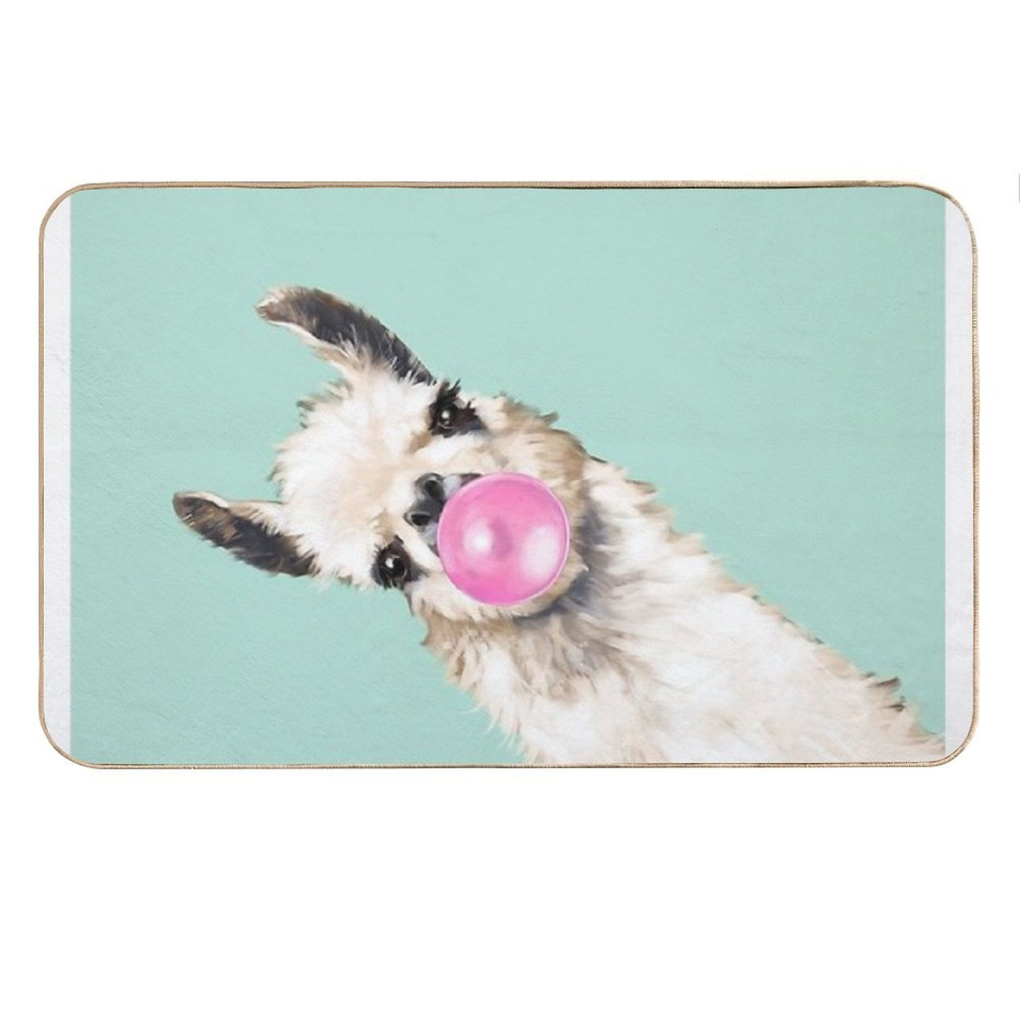 Bubble Gum Sneaky Llama in Green Bath Mat