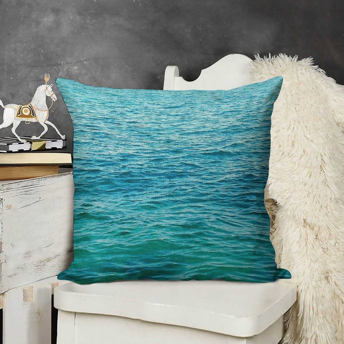 Turquoise Ocean Linen Throw Pillow Cover