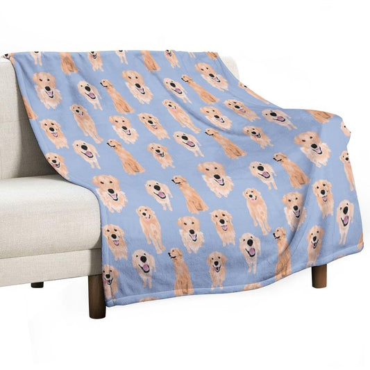 Golden Retrievers on Blue Throw Blanket