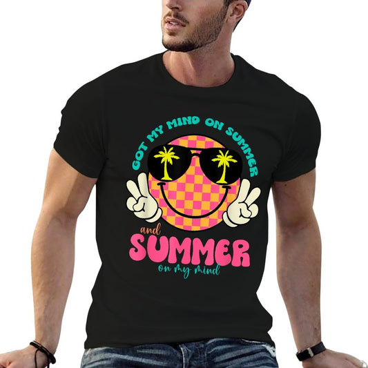 Groovy Happy Face Summer Vibes Got My Mind On Summer Teacher  Affordable Price T-Shirt