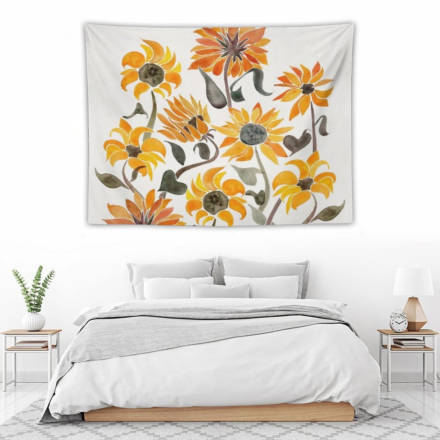 Sunflower Watercolor – Yellow & Black Palette Tapestry