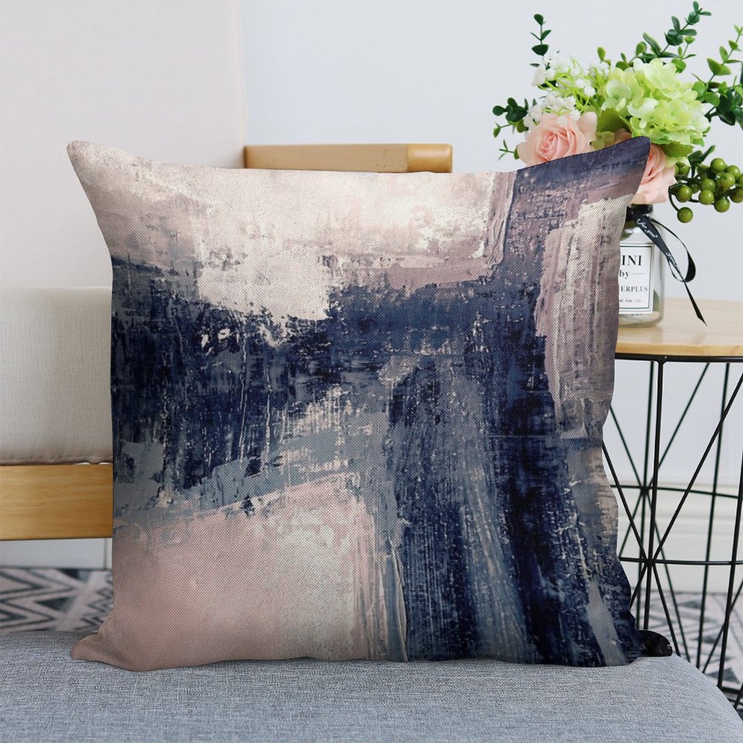 Pink And Navy 1 Linen Throw Pillow Cover