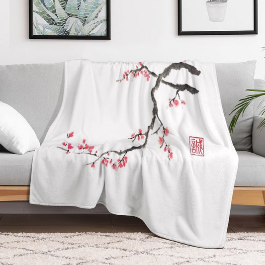 Blushing Maid Sumi-e Painting Throw Blanket