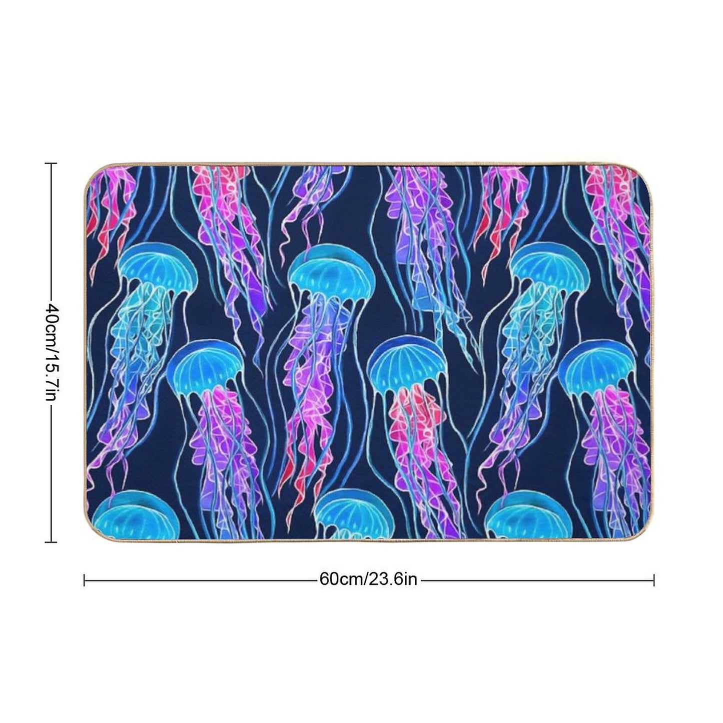 Luminescent Rainbow Jellyfish on Navy Blue Bath Mat