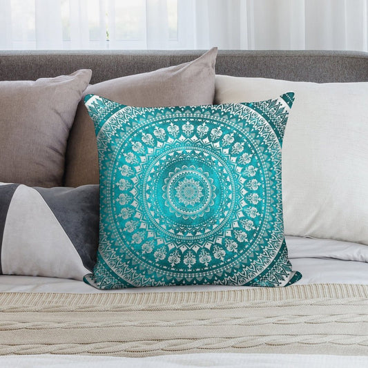Mandala Turquoise Soft Reinforced Edging Throw Pillow
