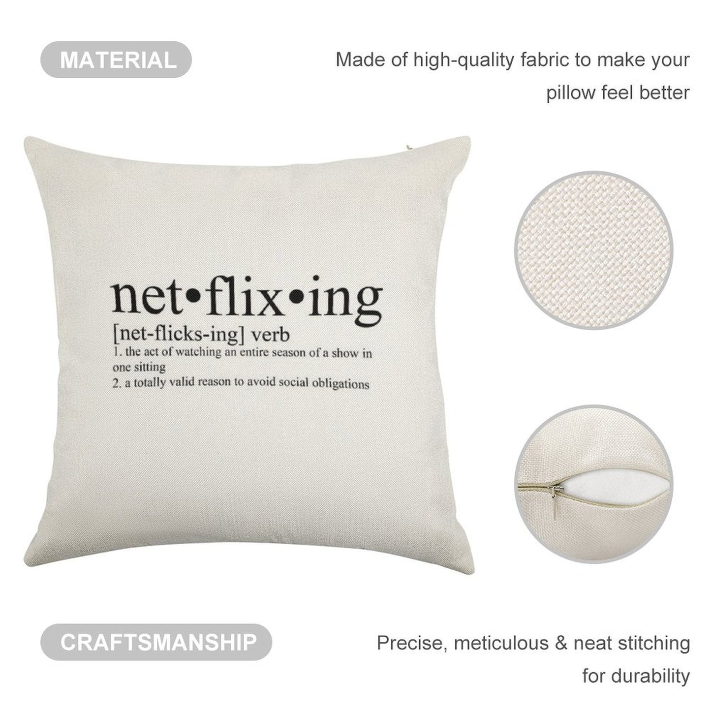 Netflixing Definition Linen Throw Pillow Cover