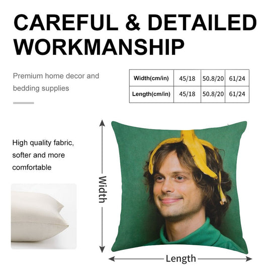 Matthew Gray Gubler with A Banana Linen Throw Pillow Cover