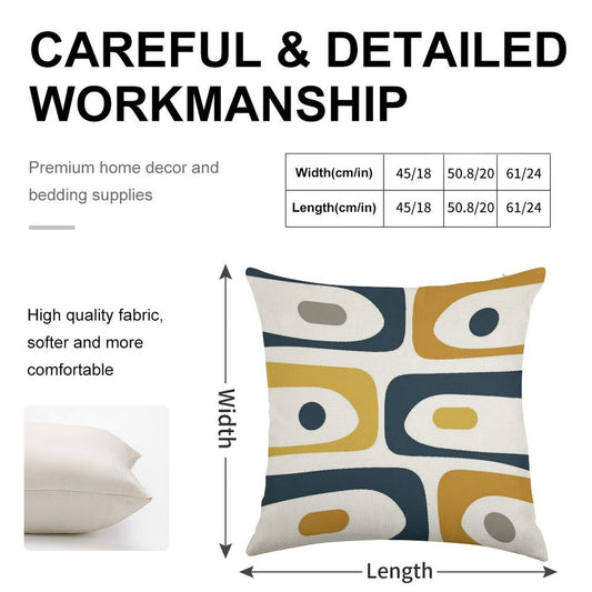 Mid Century Modern Piquet Abstract Minimalist Pattern in Navy Blue, Light And Dark Mustard, Grey, And White Linen Throw Pillow Cover