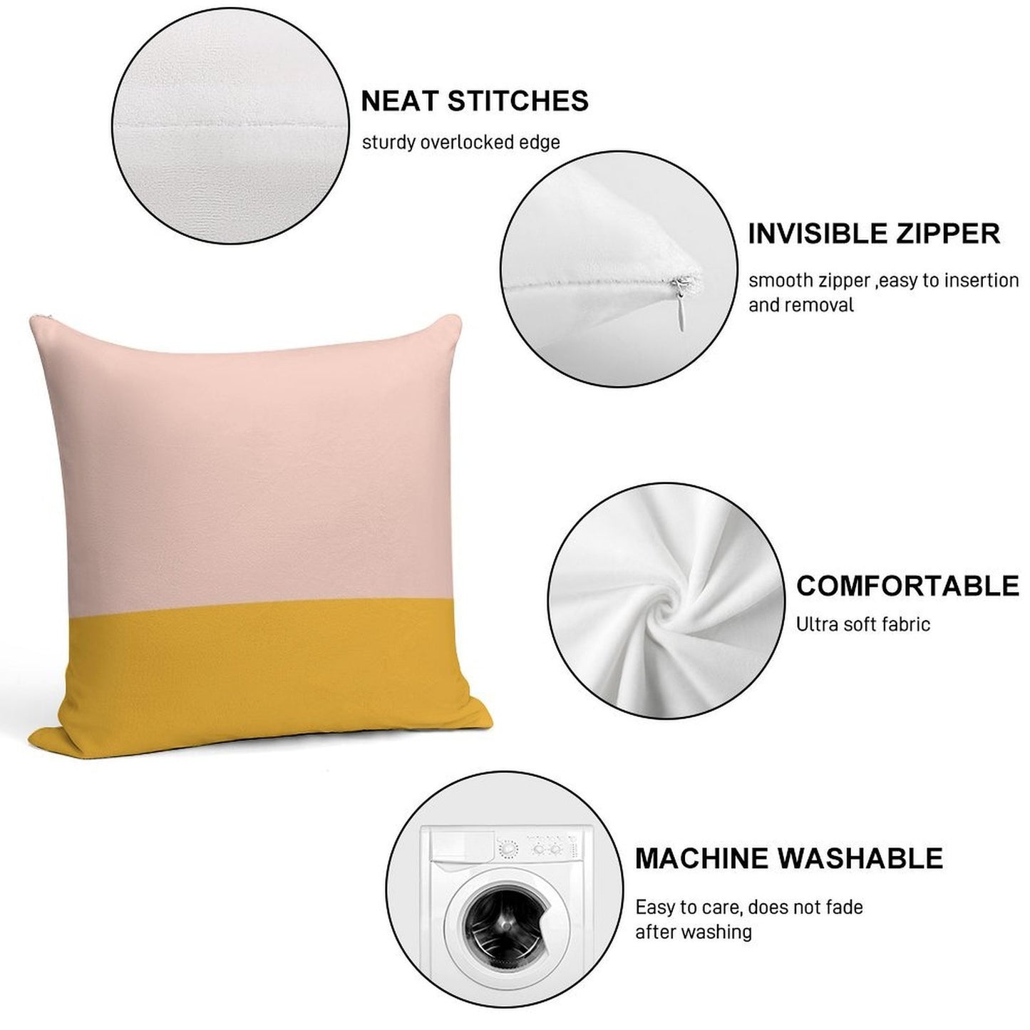 Blush Pink And Mustard Yellow Minimalist Color Block Soft Washable Throw Pillow
