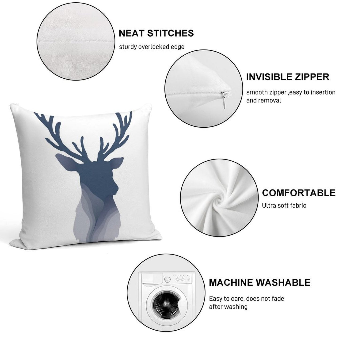 Abstract Navy Blue Deer Head Soft Warmth Comfort Throw Pillow