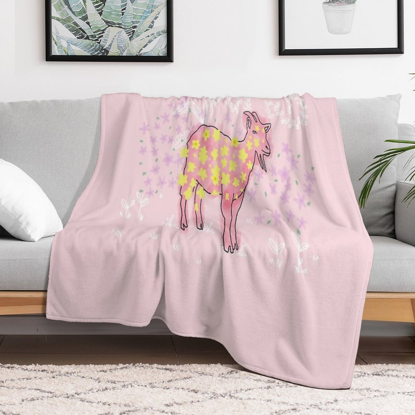 Goat Rolled on Flower Garden Throw Blanket