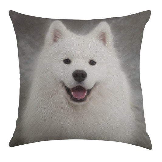 Samoyed Puppy Dog Linen Throw Pillow Cover