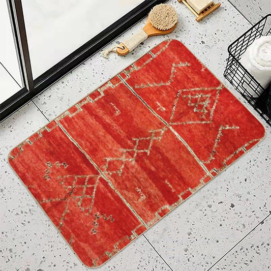 Vintage Red Moroccan Rug Print Bath Mat