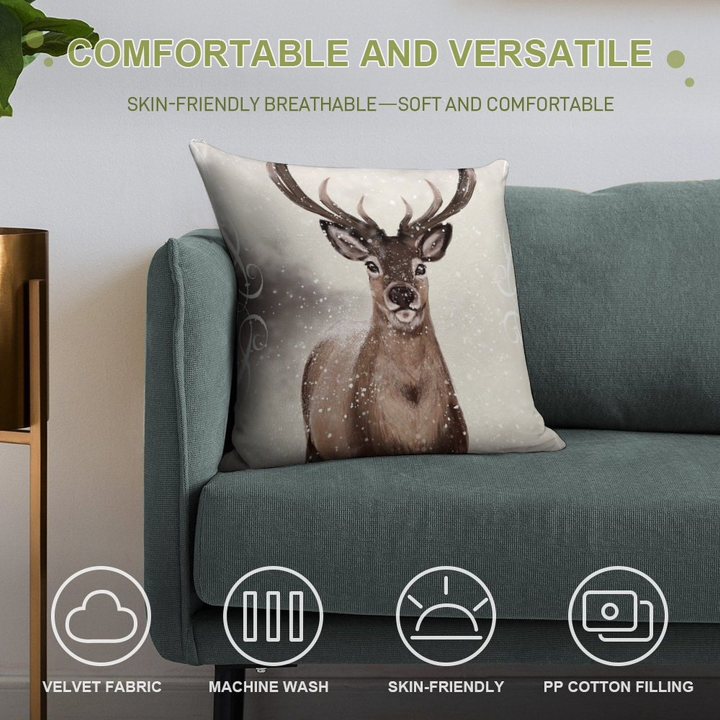 Winter Deer Soft Fade-Resistant Throw Pillow