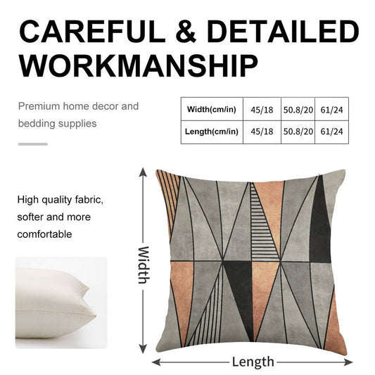 Concrete And Copper Triangles Linen Throw Pillow Cover