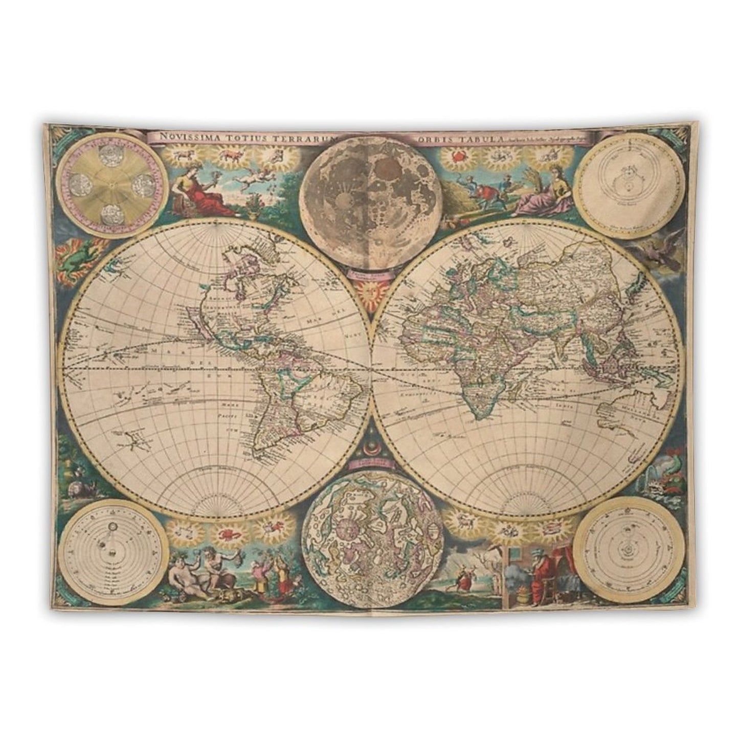 Vintage Map of The World (1672) 2 Tapestry