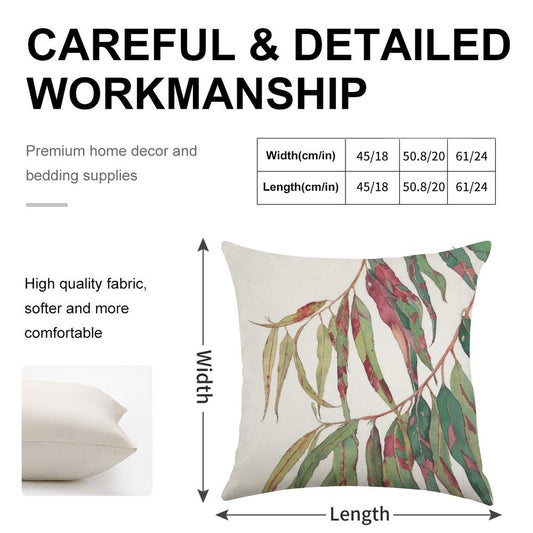 A Touch of Red - Watercolour of Eucalyptus Branch Linen Throw Pillow Cover