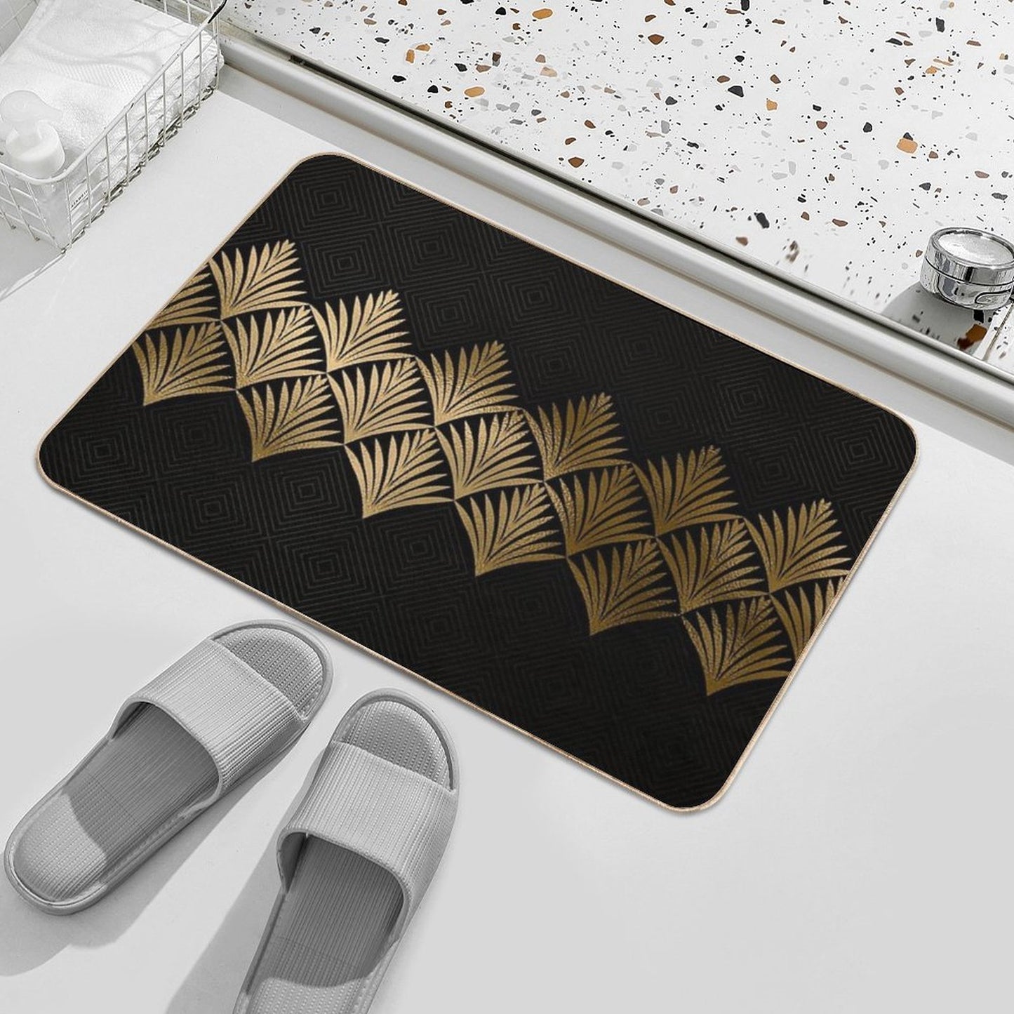 Reims, France Luxueux Black And Gold Hues Art Deco Durable Bath Mat